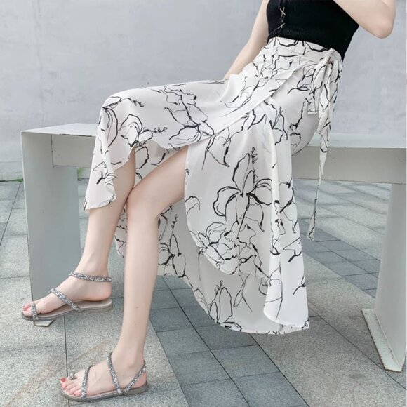 New 2024 summer skirt women's chiffon high waist flowy all-match A- line skirt - Picture 6 of 7